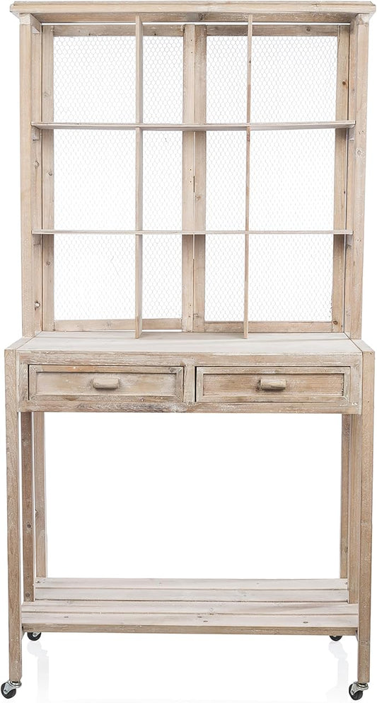 Alpine Corporation 67" Tall Indoor/Outdoor Rustic Wooden Potting Hutch with Shelves and Drawers