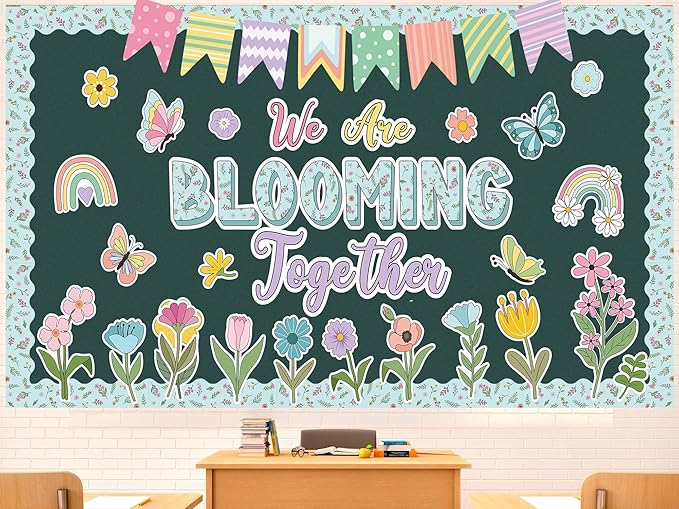Pasimy Spring Bulletin Board Decorations 3D Sunflower Bulletin Board Set Bee Classroom Decor Honeycomb Butterfly Flower Cutouts Spring Borders for Home Office Wall Door Window Supplies(Diverse)