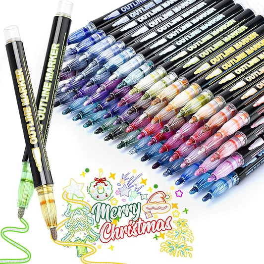 60Colors Markers, Coloring Outline Glitter Markers Gel Pens for Stocking Stuffers, Colored Drawing Pens for Christmas Gifts, Glitter Gel Pen s Shimmer Marker s for Art Supplies, Gifts for Teen Girls