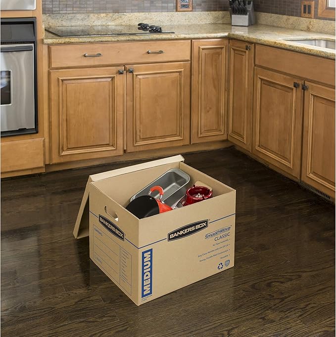 Bankers Box Medium Classic Moving Box 20 Pack, Reinforced Handles, Tape-Free Assembly, Box with Lid, 19-in x 14.5-in x 15.5-in (8817202)