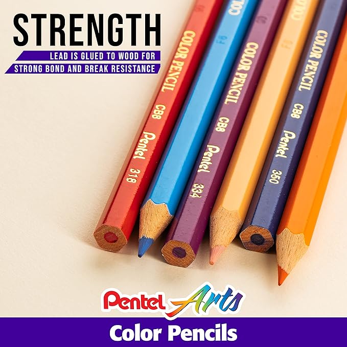 Pentel Arts Colored Pencils, Assorted Colors, Set of 12 (CB8-12)