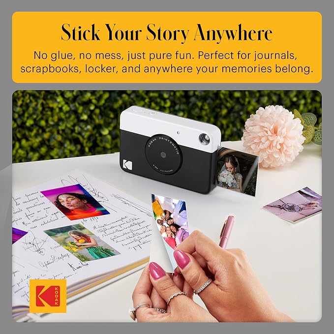 Kodak Printomatic Full-Color Instant Print Digital Camera - 75 Sheets Bundle - Prints On Zink 2x3 Sticky-Back Photo Paper - 5MP, Portable, Creative Fun Gift for Birthday, Christmas, Holiday - Black