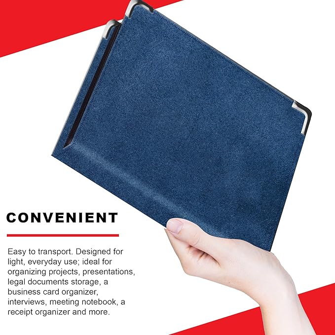 Leather Portfolio 3 Ring Binder with Zipper – Performore Professional Padfolio with Metal Corners, 1.25 Inch Rings, Faux Leather Organizer for Documents, Business, Legal Pads, Letter Size, Blue