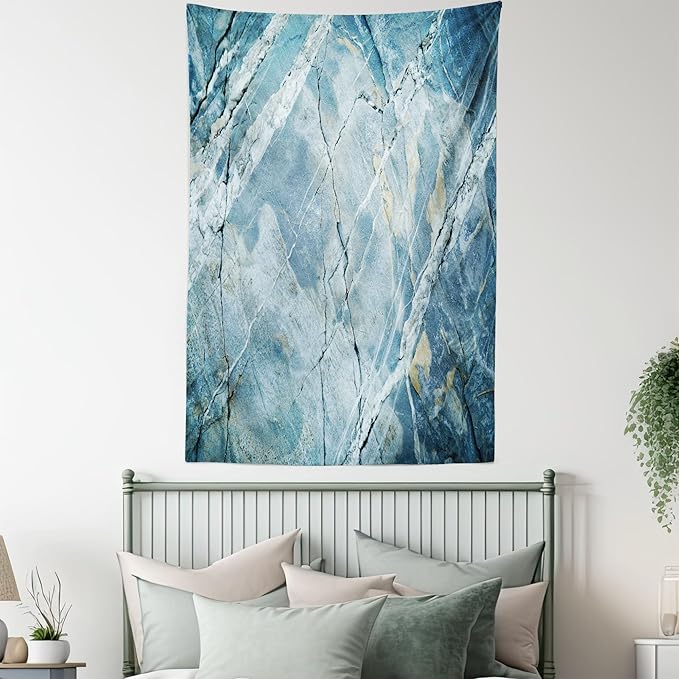 Ambesonne Marble Print Tapestry, Exquisite Granite Stone Architecture Floor Nature Faded Rock Picture, Wall Hanging for Bedroom Living Room Dorm Decor, 40" X 60", Pale Blue Grey
