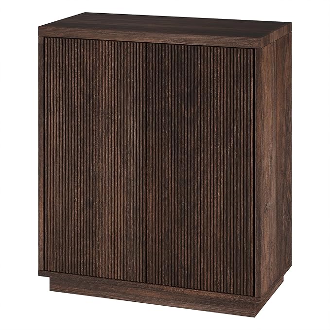 Henn&Hart 28" Fluted Wooden Accent Cabinet, Ribbed Modern Sideboard Buffet Cabinet with 2 Doors and an Adjustable Shelf for Living Room, Dining Room, Bedroom or Entryway, Alder Brown