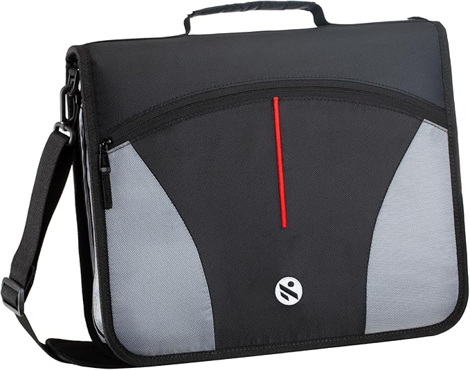 3-Inch Zipper Binder, Round Ring Binder with Handle and Shoulder Strap, Black