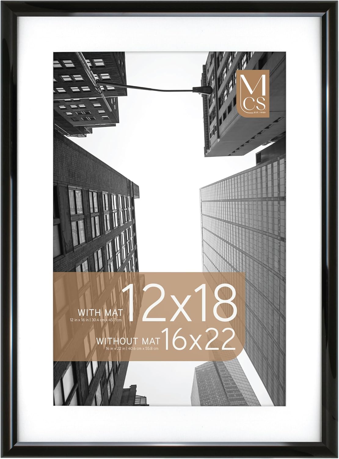 MCS Trendsetter 16x22 Matted Poster Frame with 12x18 Picture Display, Black Vertical & Horizontal Wall Hanging Large Picture Frame for Photos & Posters (1-Pack)