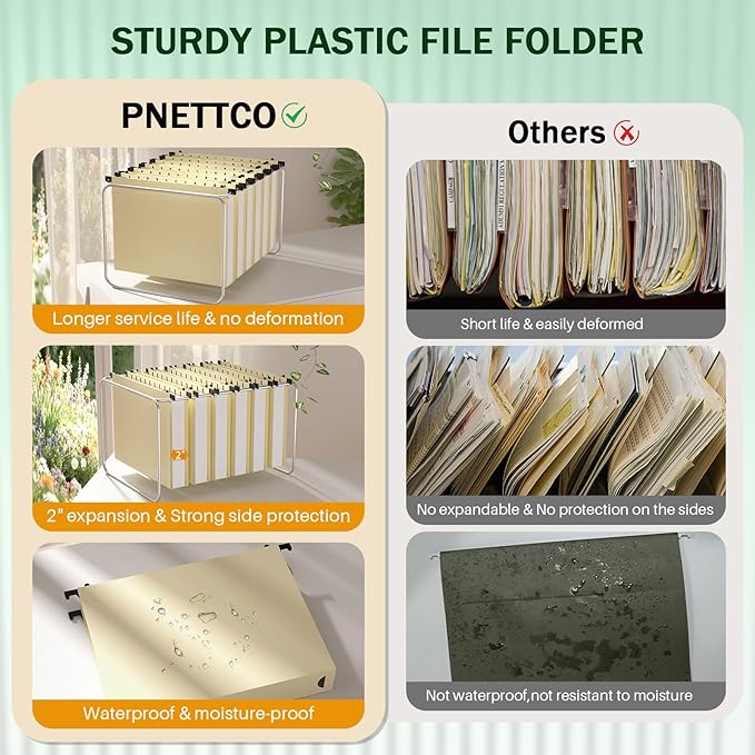 12 Pack Letter Size Hanging File Folders, Yellow File Folders, Yellow Hanging Folders with Tabs, Letter Hanging File Folder for Filing Cabinet Hanging with Expandable Bottom