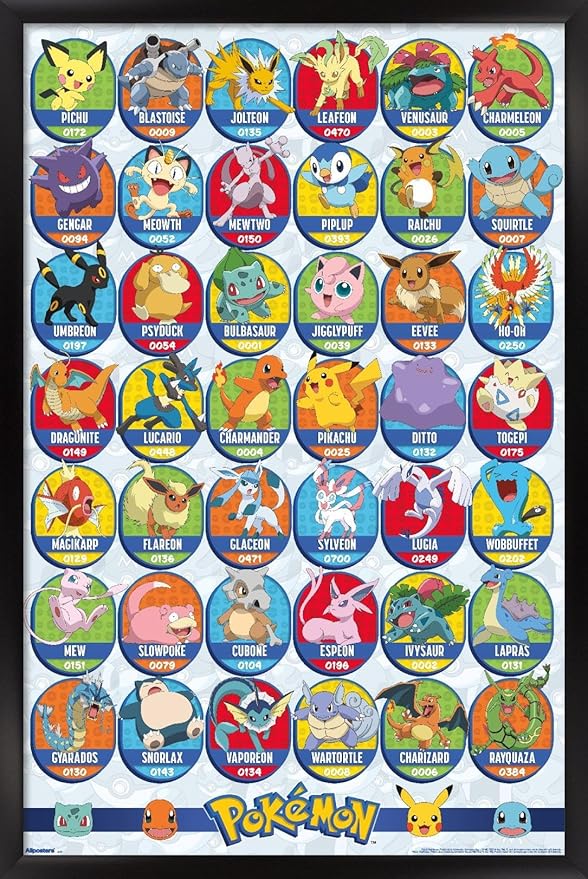 Pokémon: All-Time Favorites - Grid Wall Poster, 22.4L" x 14.7W", Black Framed Version