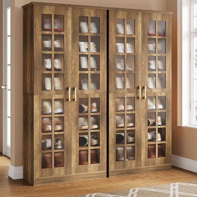 Tribesigns Tall Shoe Cabinet with Doors, 8-Tier Shoe Storage with Adjustable Shelves, Modern Shoe Organizer Shoe Rack Cabinet for Entryway, Hallway, Closet, Living Room, Rustic Brown
