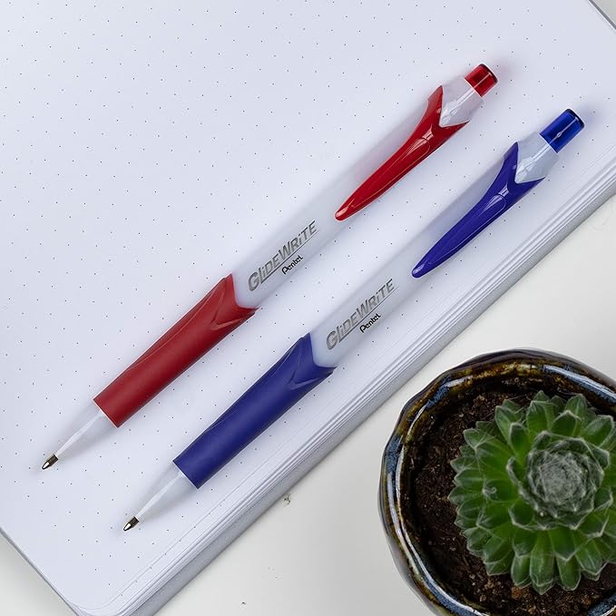 Pentel GlideWrite Ballpoint Pen with TechniFlo Ink, (1.0mm) Medium Line, Blue, Box of 12 (BX910-C)