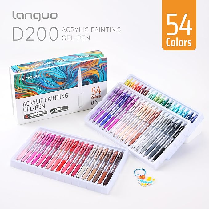 Acrylic Gel Pens for Coloring, 54 Colors Click Acrylic Paint Pens Set with 0.7mm Tip for Adult Coloring, Colored Gel Pens for Black Paper, Rock, Glass, Fabric, DIY and Art Crafts Supplies