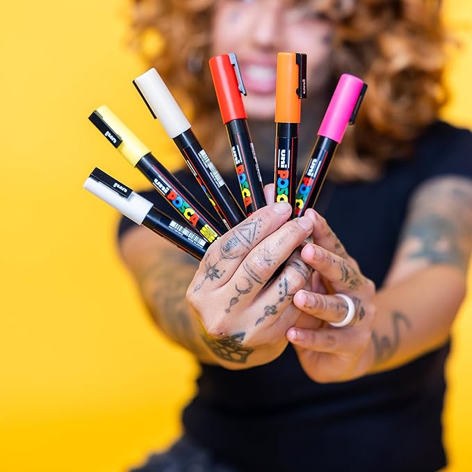Posca Markers Set, 8 Fine Paint Markers 3M – Soft Tones – White, Sunshine Yellow, Apricot, Light Pink, Coral Pink, Lavender, Light Blue, Aqua Green