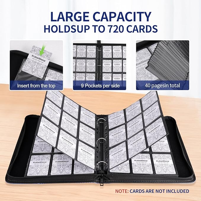 Card Binder – 720 Capacity, Zippered Trading Card Holder for MTG, Sports & Collectible Cards – Acid-Free, Durable & Travel-Friendly Storage (Blue, 9 Pocket)