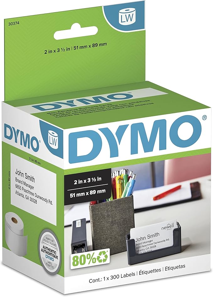 DYMO Authentic LW Non-Adhesive Business Card Labels for LabelWriter Label Printers, White, 2" x 3-1/2", 1 Roll of 300 (Pack of 10)