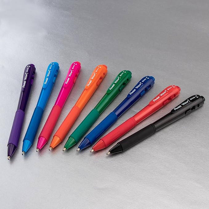 Pentel Wow! Retractable Ballpoint Pen, (1.4mm), Bold Line, Blue Ink, Pack of 18 (BK444BP18C)