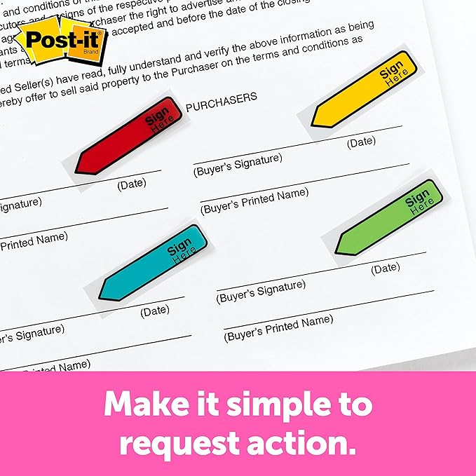 Post-it Message Sign Here Flags, 30/Dispenser, 4 Dispensers/Pack, .47 in Wide, Assorted Colors (684-SH) (Pack of 2)
