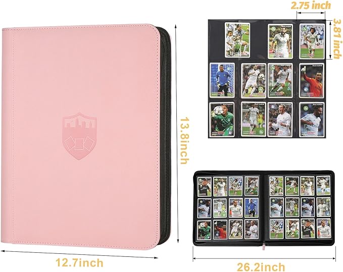 Trading Card Binder 12 Pocket, GERMUN PU Cover Card Binder for 720 Cards, Premium Trading Card Holder Folders, Double Sided Pocket Card Album for MTG, TCG (Pink)