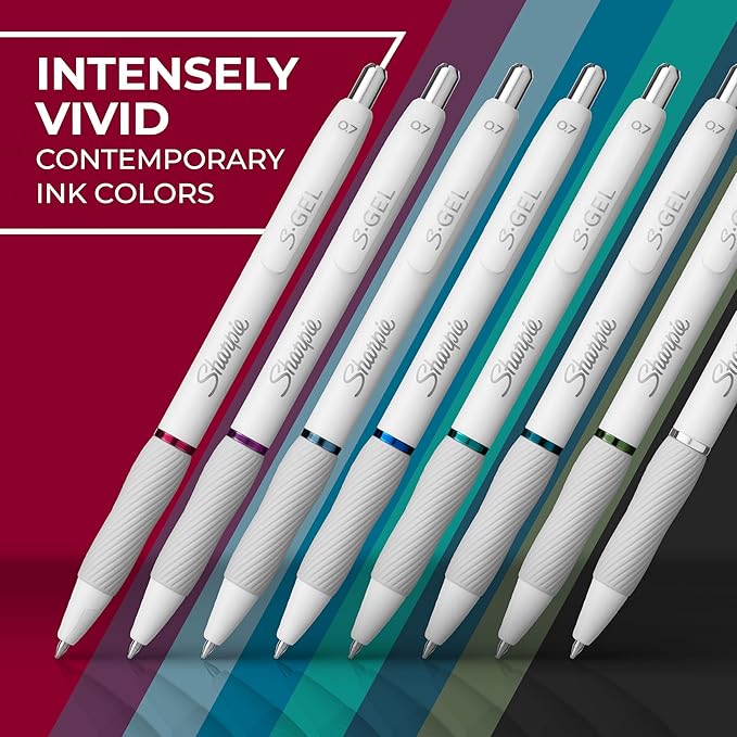 Sharpie S-Gel Pens,Fashion Barrel Gel Pens,Pearl White Body,Medium (0.7mm) Point,Bold Ink Colors,12 Count (Pack of 2)