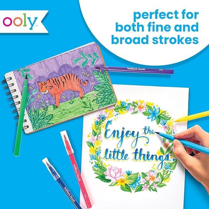 Ooly Brilliant Brush 12 Classic Colors, Calligraphy Pens for Writing & Hand Lettering, Dual Tip Pens for Beginners or Kids Includes 1 Brush & 1 Chisel Tip Pen