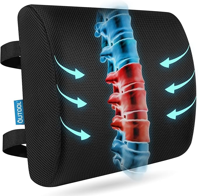Lumbar Support Pillow for Office Chair, College Dorm Room Essentials, Memory Foam, Lower Back Support for Car, Back Pain Relief, Back Cushion for Chair with Adjustable Strap and Mesh Washable Cover