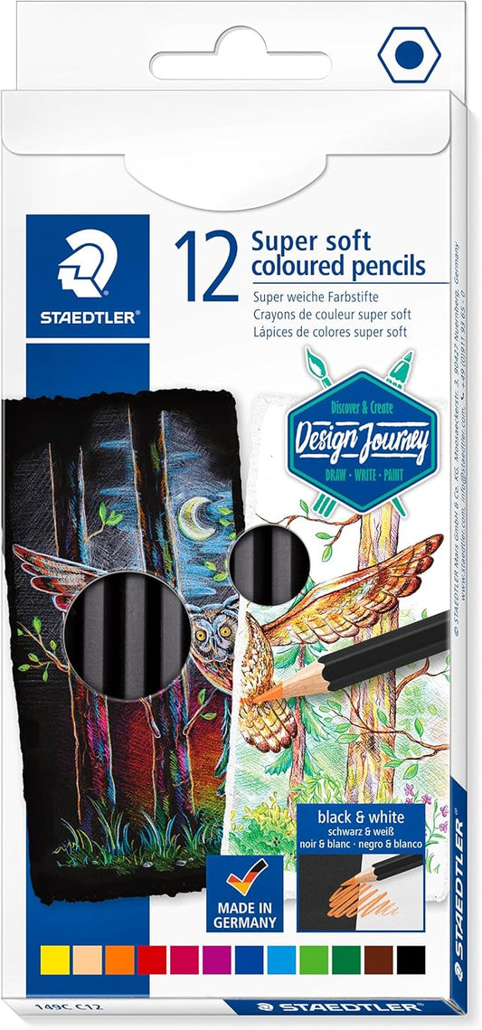 Staedtler Super Soft Color Pencils, For Light & Dark Paper, Bright and Blendable, 12 Assorted Colors in Box, 149C C12