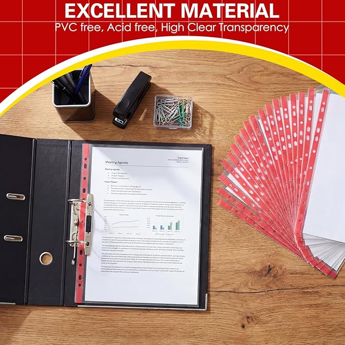 50 Pack Sheet Protectors, Red Edge Heavy Duty Standard 8.5 x 11 Inch Paper Page Protectors for 3 Ring Binder Clear Binder Sleeves Document Protector for Office Stationery Supplies