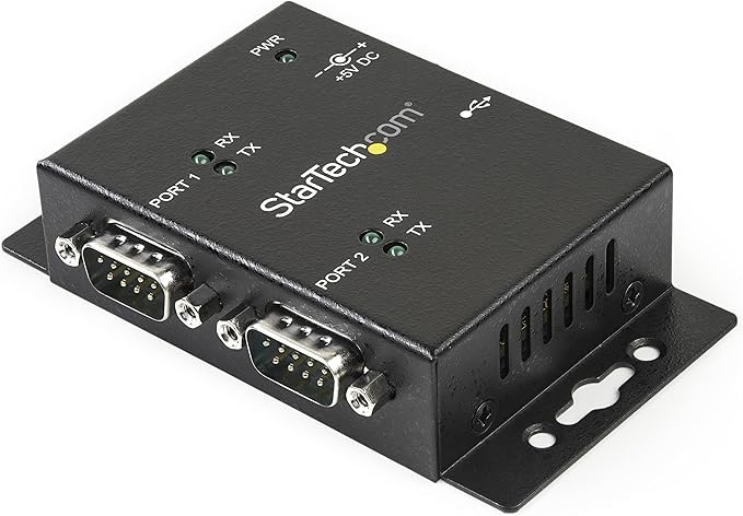 StarTech USB to Serial Adapter - 2 Port - Wall Mount - Din Rail Clips - Industrial - COM Port Retention - FTDI - DB9, TAA (ICUSB2322I)