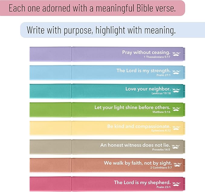 Mr. Pen- Bible Highlighters with Bible Verses, 8 Pack, Assorted Colors, Aesthetic Highlighters, Markers No Bleed Through