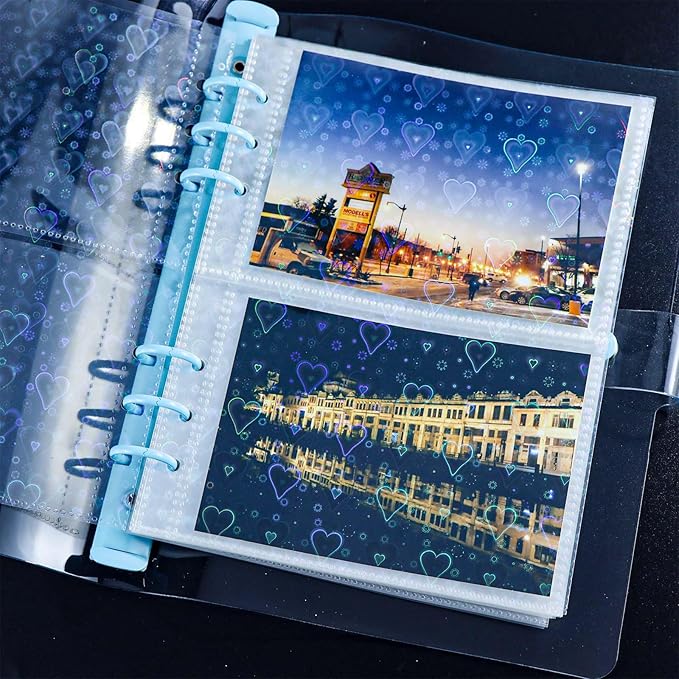 A5 Photocard Sleeves 20pcs Frosted Sheet Protectors 5.2'' x 3.7'' 2 Pocket Picture Card Insets Love Flashing Clear PP Photo Album Refill Pages for 6 Ring Binder (Love Flashing, A5-2Pocket)