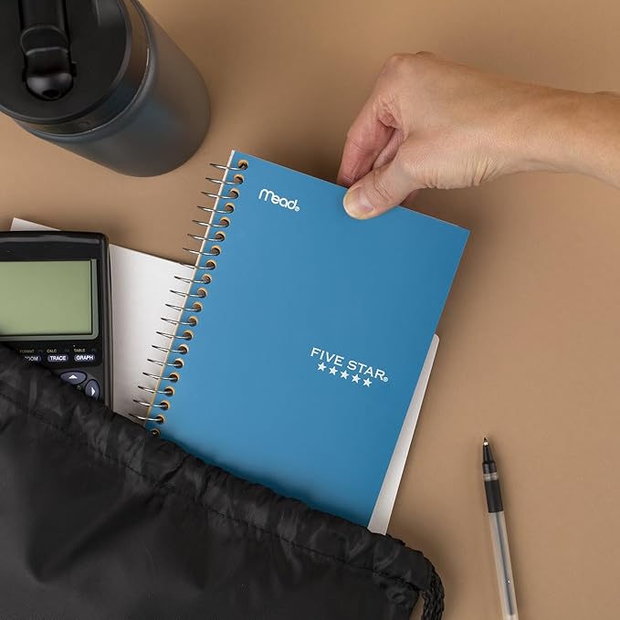 Five Star Spiral Notebook, 1 Subject, College Ruled Paper, 4-3/8" x 7", Personal Size, 80 Sheets, Fights Ink Bleed, Water Resistant Cover, Tidewater Blue (450048CG1-ECM)