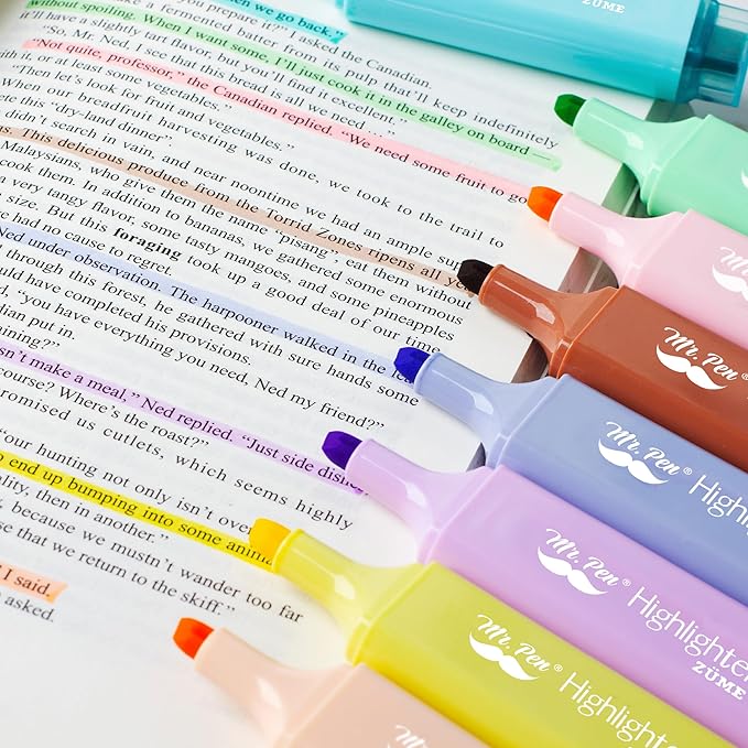 Mr. Pen- Pastel Highlighter, 8 pcs, Tank Style, Chisel Tip, Cute No Bleed Bible Highlighter