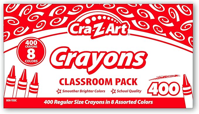 Cra-Z-Art Crayon Bulk Class Pack 400ct 8 Assorted Colors, Back To School Supply List Essential, Bulk Pack for School Supply Rooms and In Class For Teachers