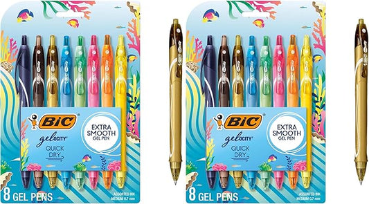 BIC Gelocity Quick Dry Ocean Themed Gel Pens, Medium Point (0.7mm), 8-Count -Pen Set, Colored Gel Pens for Note Taking and Journaling, (Pack of 2)