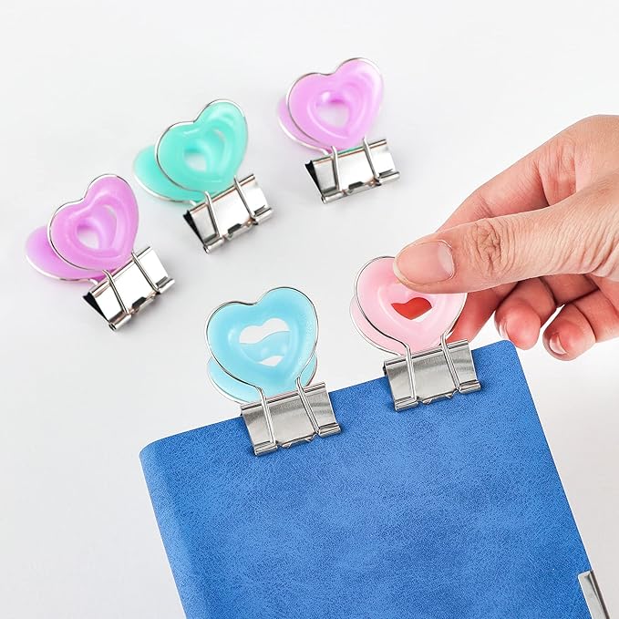 Heart Shape Medium Paper Clips, Binder Clips, Easy Grip, Assorted Color, School Office Supplies，10 Pcs/Set