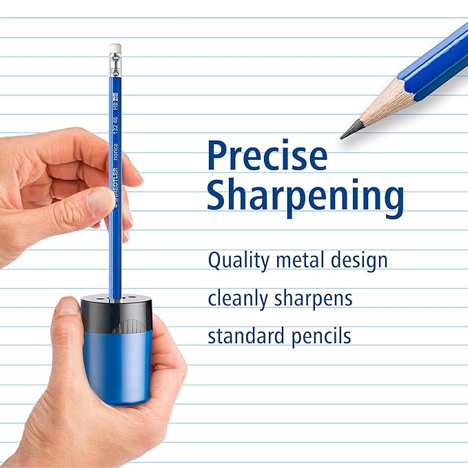 STAEDTLER Pencil Sharpener (1 Pack) with Screw Lid and Tub - No Spill Compact Design for Standard and Colored Pencils, Metal Blade, Assorted Colors