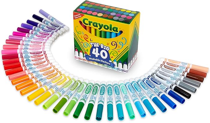 Crayola Ultra Clean Washable Markers (40ct), Broad Line Colored Markers for Kids, Coloring Book & Art Marker Set, Gifts for Kids. Ages 3+