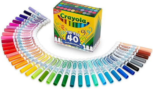 Crayola Ultra Clean Washable Markers (40ct), Broad Line Colored Markers for Kids, Coloring Book & Art Marker Set, Gifts for Kids. Ages 3+