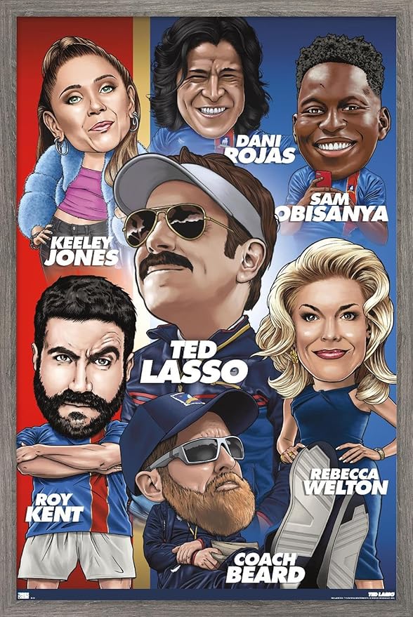 Ted Lasso - Character Grid Wall Poster, 22.4L" x 14.7W", Barnwood Framed Version