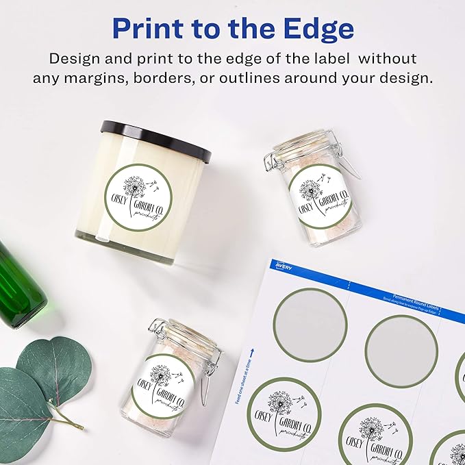 Avery Printable Round Labels with Sure Feed Technology, 2" Diameter, Matte White, Laser & Inkjet Compatible, 300 Blank Labels Total, Great for Branding, Packaging, Events, and More (22877)
