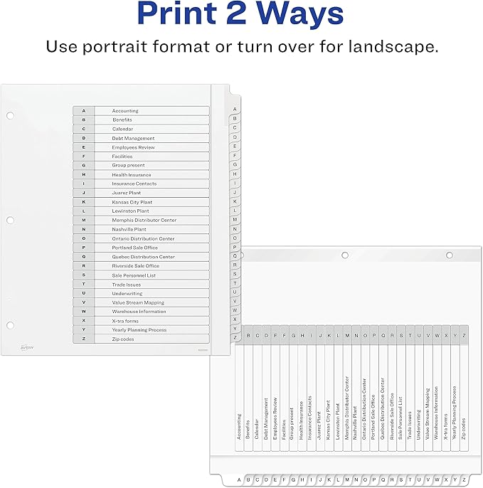 Avery Extra-Wide Dividers for 3 Ring Binders, 26 Tabs per Set, Customizable Table of Contents, Multicolor Tabs, Works Great with Sheet Protectors (11166)