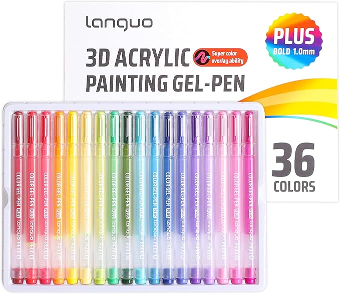 Acrylic Gel Pens for Coloring, 36 Colors Set 3D Acrylic Paint Pens with 1mm Bullet Tip for Adult Coloring, Gel Pens for Black Paper, Rock, Glass, Fabric, DIY and Art Crafts Supplies