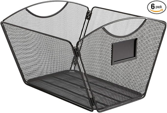 Safco Onyx Letter-Size Desktop Tub File, Collapsible For Compact Storage, Integrated Handles, Steel Mesh, Black