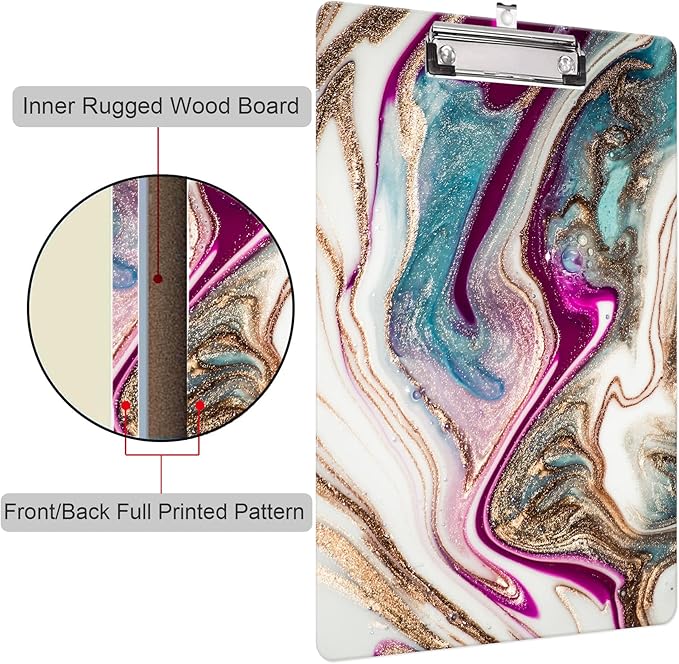 Fashion Clipboard, A4 Letter Size Wooden Decorative Clipboards for Teacher, Nurse, Doctor,Student and Kids, Cute Design for Standard Size 12.2" x 8.9"(C-Beige Purple Marble)