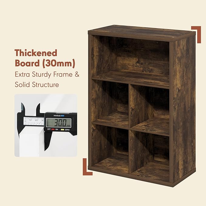Furinno Cubicle Record Player Stand with Vinyl Storage, 5-Cube 1.2 Extra Thick Vinyl Record Storage, Open Back Media Shelf for CD DVD Blueray Game Disc, for Living Room, Home Office, Amber Pine