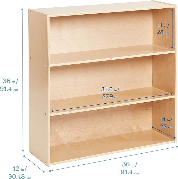 ECR4Kids Streamline 3-Shelf Storage Cabinet, 36in, Kid's Bookshelf, Natural