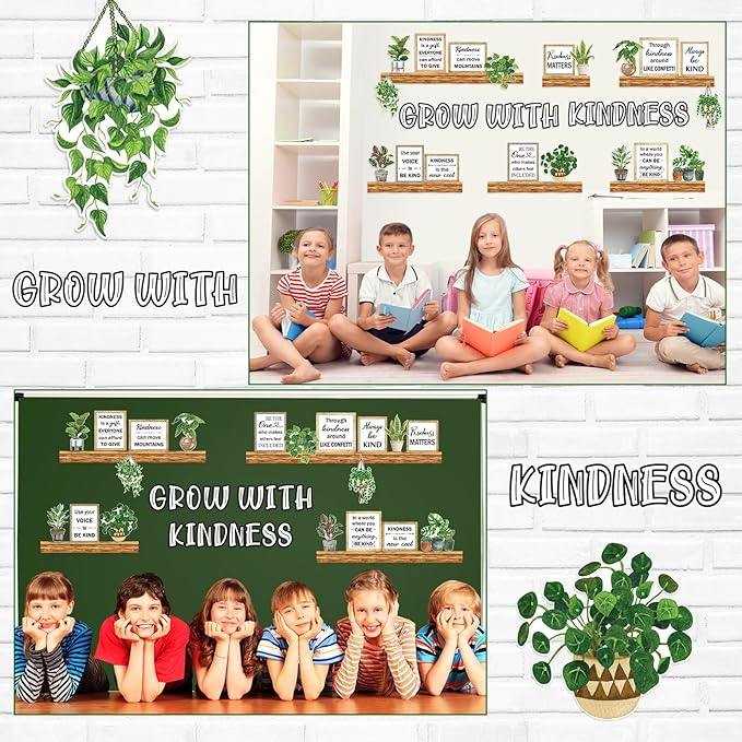 Qilery Bookshelf Bulletin Board Set Motivational Classroom Decor Reading Library Bulletin Board Set Inspirational Cutout for Back to School Classroom Decoration(Grow with Kindness)