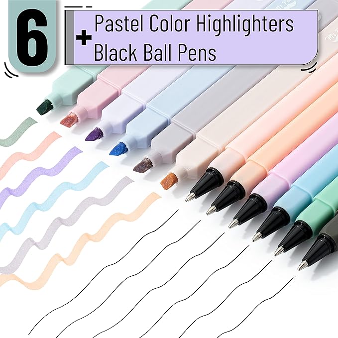 Mr. Pen- Aesthetic Highlighters and Pens No Bleed, 12 Pack, Pastel Color, Black Ink, No Bleed Highlighters for Bibles