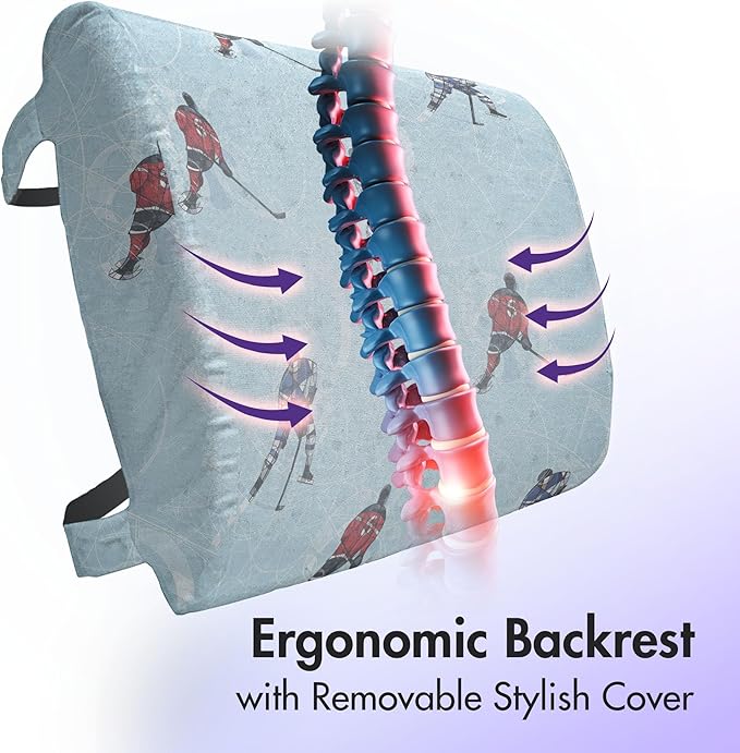 Ambesonne Sport Lumbar Back Support Pillow, Abstract Lines Background Ice Hockey Pattern Competitive Match Winter Season, High Density Foam for Office Chairs Car Seats, 14" x 13", Blue Red Black