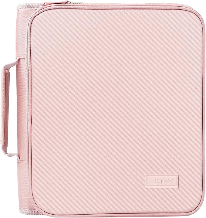 SUNEE Zippered Binder Bag with Handle, 2-Inch 3-Ring O-Ring, 500-Sheet Capacity, Includes Zip Pocket, 5-Tab Expanding File Folder, Multi-Pocket Organizer Binder for Middle School, Pink Lotus